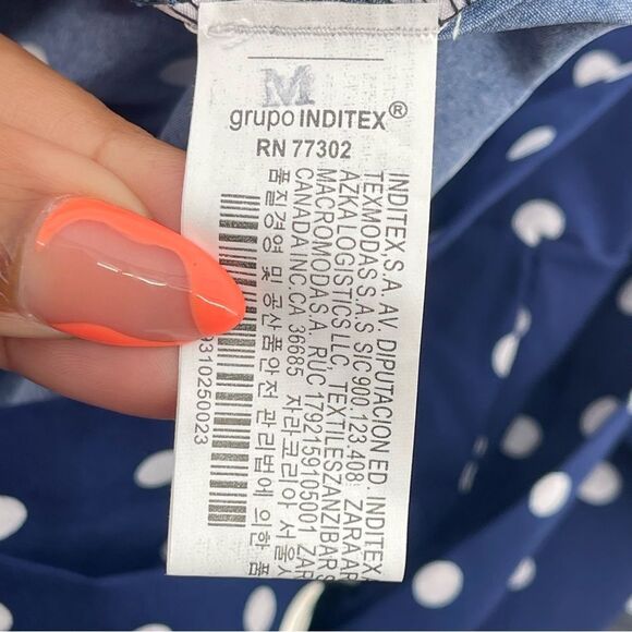 Zara Navy Blue Polka Dot Skort Size M – Pleated Front, Tie Belt, Lightweight - Picture 7 of 9